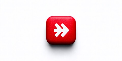 Red textured button showing fast forward arrow icon