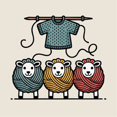 wool to wear; three yarn sheep knit a teal sweater in playful loop of fiber and charm