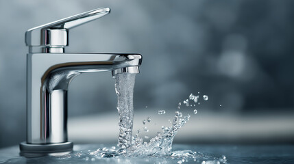 Running tap water splashing in kitchen sink representing cleanliness and daily use.
