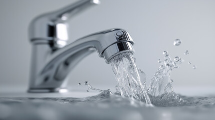 Running tap water splashing in kitchen sink representing cleanliness and daily use.
