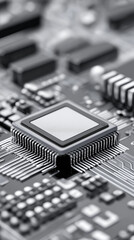 Advanced microprocessor chip mounted on circuit board representing artificial intelligence technology.
