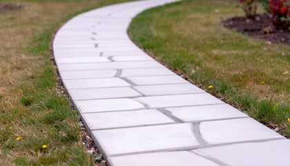 Curved Stone Path Through Green Grass - A Serene Outdoor Scene.