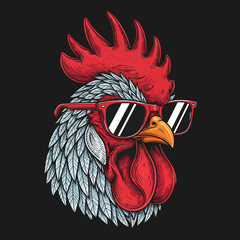 Rooster Wearing Sunglasses Illustration Artwork. © Taufiq