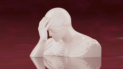 3d man holding head, symbolising headache and migraine, stress and anxiety, medical illustration