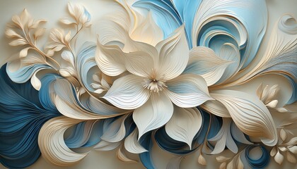 abstract floral textured forms in pale cream and light blue