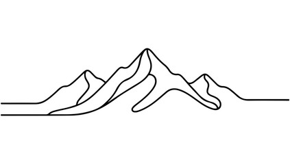 Minimalist Mountain Range Line Drawing with Tall Central Peak Illustration