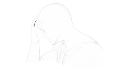 3d man holding head, symbolising headache and migraine, stress and anxiety, medical illustration