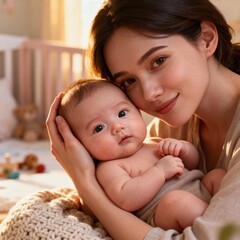 Mother Holding Newborn Baby Representing Love, Care and Early Family Bond