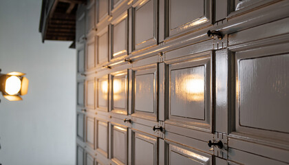 Wooden Doors with Hinges and Lights.