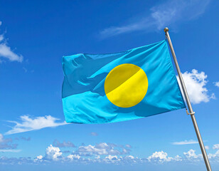 Palau national flag waving in the wind