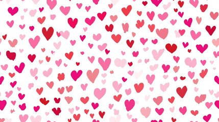 Pink heart pattern creating simple love background. Pink hand-drawn hearts forming a seamless pattern on a white background