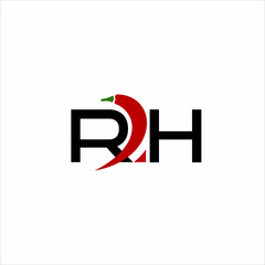 RH letter logo design with chili symbol.