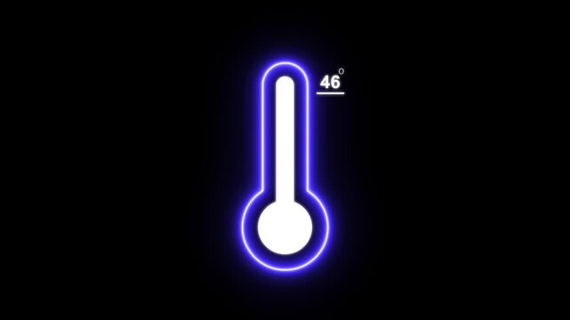Neon thermometer shows the temperature of air or water at 46 degrees Celsius. Temperature increase global warming concept with alpha channel. 4k videos