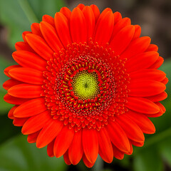 Vibrant Red Flower in Full Bloom Captured from Directly Above
