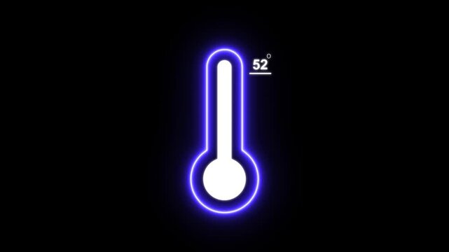 Neon Thermometer equipment showing 52 Degree hot or cold weather. 4K Video motion graphic animation, Weather forecast related animation. Weather temperature displays by degree, climate change
