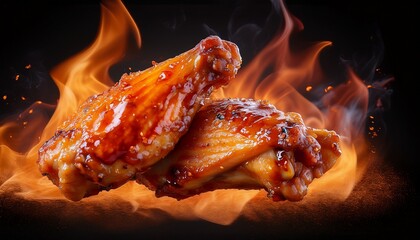 spicy grilled chicken wing with flaming hot sauce crispy skin and smoky flavor perfect for party appetizer or extreme food challenge isolated on transparency background