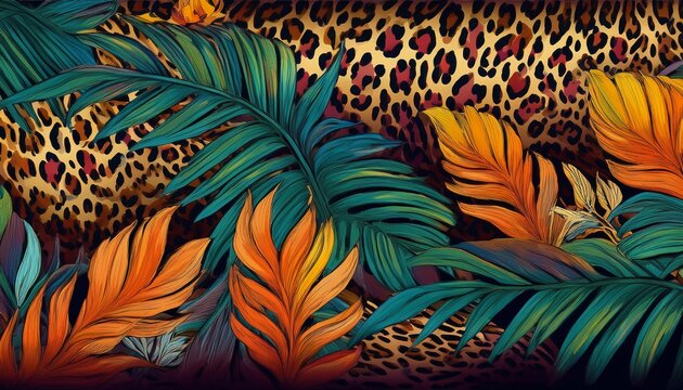 tropical leopard print repeating border