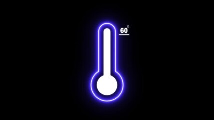 Thermometer equipment showing 60 degree hot or cold weather. 4K Video, Glowing neon line Meteorology thermometer measuring icon, celsius thermometer displayed