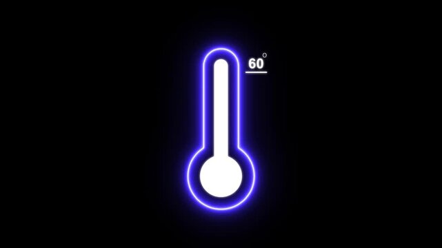 Thermometer equipment showing 60 degree hot or cold weather. 4K Video, Glowing neon line Meteorology thermometer measuring icon, celsius thermometer displayed