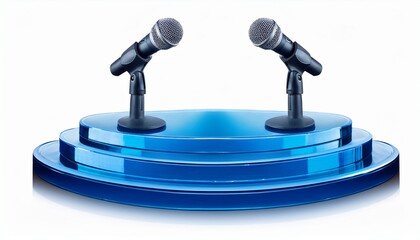 blue acrylic podium modern transparent design photo realistic style two microphones isolated on transparency background suitable for conference speech or presentation event