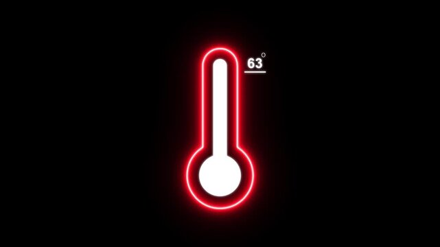 Neon Thermometer equipment showing 63 Degree hot or cold weather. 4K Video motion graphic animation, Weather forecast related animation. Weather temperature displays by degree, climate change