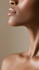 Elegant close-up of a woman's neck and jawline highlighting natural beauty, skincare and minimal aesthetics.
