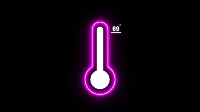 Neon Thermometer equipment showing 69 Degree hot or cold weather. 4K Video motion graphic animation, Weather forecast related animation. Weather temperature displays by degree, climate change