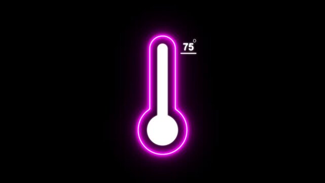 Neon celsius thermometer displayed 75 Degree hot or cold weather. 4K Video motion graphic animation, digital weather interface for cold climate and winter season concept
