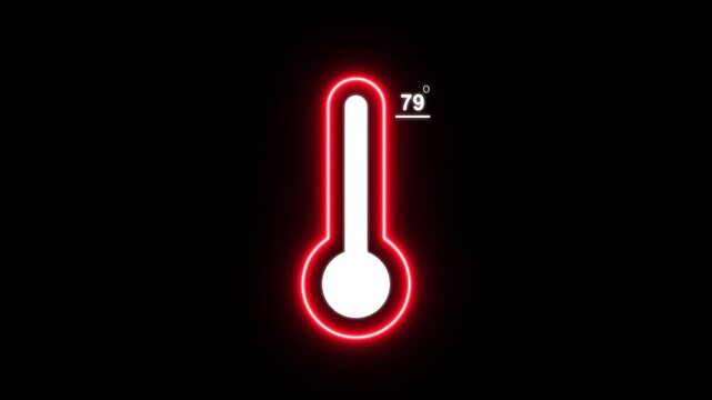 Neon celsius thermometer displayed 79 Degree hot or cold weather. 4K Video motion graphic animation, digital weather interface for cold climate and winter season concept
