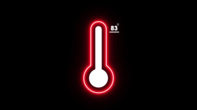 Neon celsius thermometer displayed 83 Degree hot or cold weather. 4K Video motion graphic animation, digital weather interface for cold climate and winter season concept
