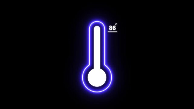 Thermometer equipment showing 86 degree hot or cold weather. 4K Video, Glowing neon line Meteorology thermometer measuring icon, celsius thermometer displayed