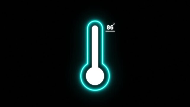 Thermometer equipment showing 86 degree hot or cold weather. 4K Video, Glowing neon line Meteorology thermometer measuring icon, celsius thermometer displayed