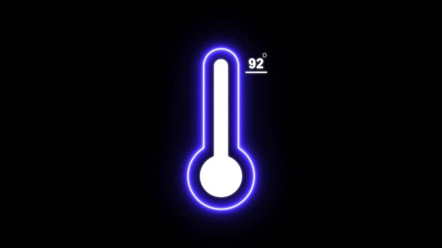 Thermometer equipment showing 92 degree hot or cold weather. 4K Video, Glowing neon line Meteorology thermometer measuring icon, celsius thermometer displayed