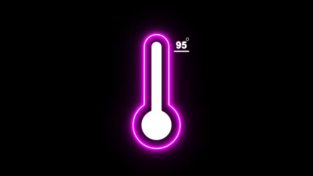 Thermometer equipment showing 95 degree hot or cold weather. 4K Video, Glowing neon line Meteorology thermometer measuring icon, celsius thermometer displayed