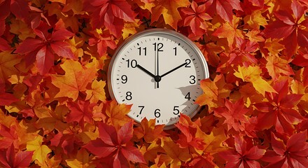 Clock Surrounded by Autumn Leaves