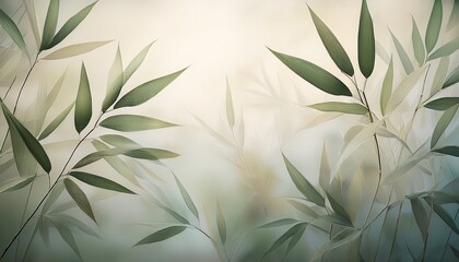 bamboo leaf silhouettes muted green beige tones misty backdrop soft light