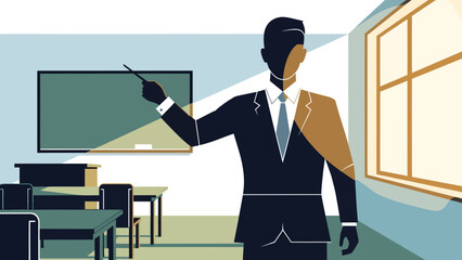 Teaching Action, Educator Subject, Classroom Location, Illustration Content Type, Bright Environment, Side Viewpoint, Learning Concept