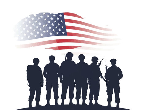 American Soldiers Silhouette Standing Proud Under the Waving US Flag