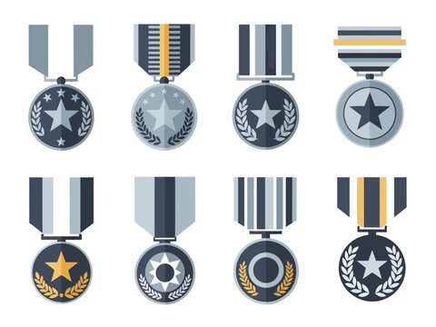 Collection of Military Medals Diverse Designs and Styles Displayed Against a White Background