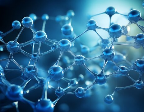 blue molecular structure on a serene background highlighting intricate bonds and scientific precision in design - Powered by Adobe