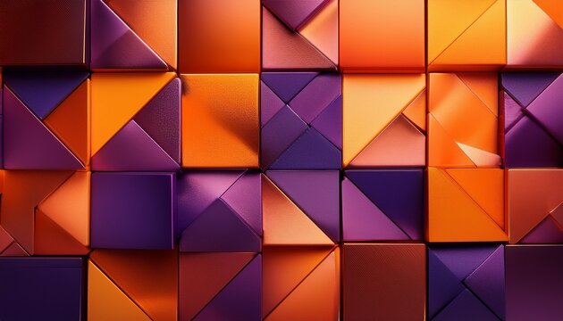 a dynamic geometric array of orange and purple squares creates a warm modern textured background - Powered by Adobe