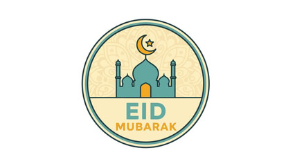 Eid Mubarak Mosque Crescent Moon Star Religious Celebration.