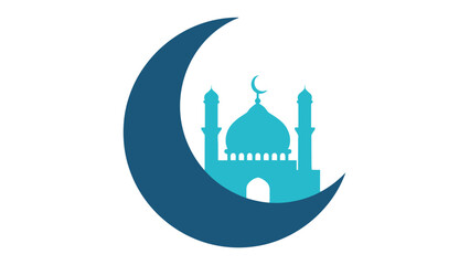 Obraz premium Crescent moon and mosque silhouette symbolizing Islamic faith and Ramadan.
