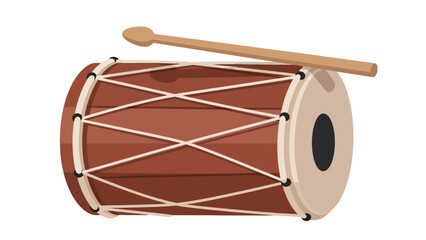 Traditional Indian Dholak Drum with Drumstick.