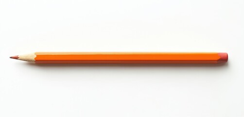 Orange pencil with sharpened tip and red eraser rests on clean white background. Simple drawing tool for artists, students, or general art and craft use.