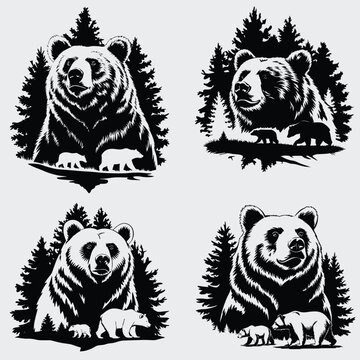 Bear Outdoor Scene SVG Bundle, Forest Animals SVG, Wild Animals SVG, Mountains SVG, Bear SVG, Outdoor SVG, Landscape SVG, Silhouette, Vector