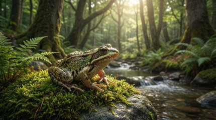 Obraz premium Natural Light Portrait of a Frog in Woodland