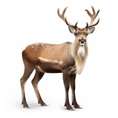 Obraz premium A Majestic Male Deer with Large Antlers Stands Proudly Against a White Background