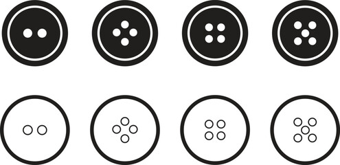 Sewing Button Black Icon Vector Set &ndash; Circular Fashion Symbols and Clothing  Collection isolated on white background