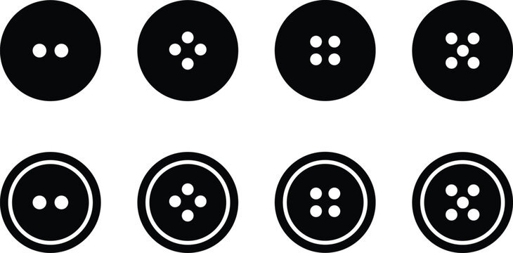 Sewing Button Black Icon Vector Set &ndash; Circular Fashion Symbols and Clothing  Collection isolated on white background